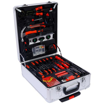 899pcs / 969pcs Home Repair Tool Set Kit for Men, Toolbox Storage Case with 4 Drawers, General Household Tool Kit with Rolling Tool Box, Tool Set Kit for Maintenance (Silver) - color: Silver