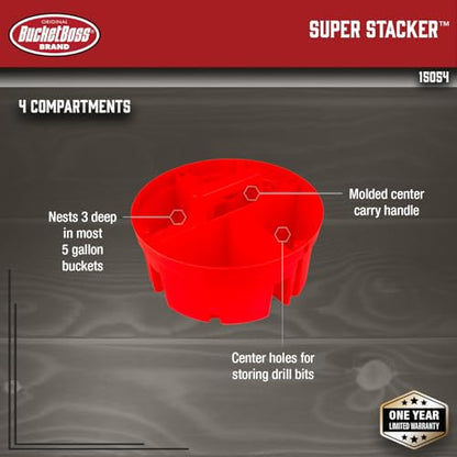 Bucket Boss - Super Stacker Small Parts Organizer, Bucket Organization (15054), Red