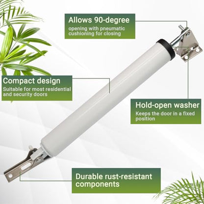 Storm Door Closer Kit with Protector Chains Spring, Complete Screen and Storm Door Hardware Repair Kit with Pneumatic Closer & Latch Set, Adjustable Closing Speed (White) - size: White - 1 Pack