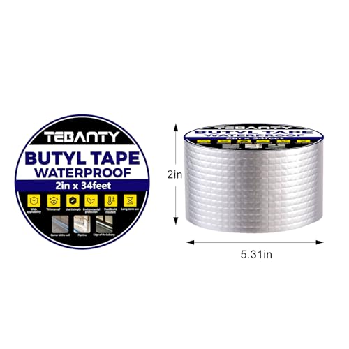 Butyl Tape Waterproof Sealing Tape 2Inch x 34Feet, Aluminum Foil Tape, Butyl Sealant Tape for Pipe Sealing, RV Repair, Window, EDPM Roof Leak Patching, Boat and Pipe Sealing - size: 2 inch x 34 feet