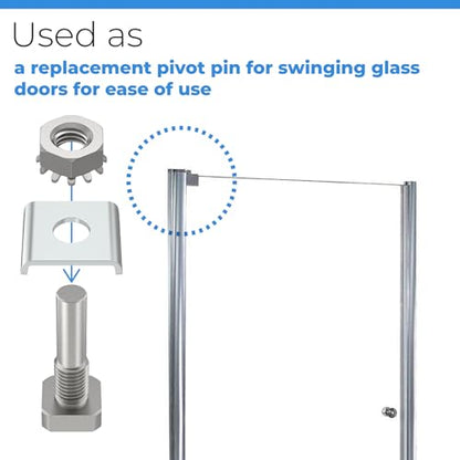 Shower Door Pivot Pin Parts with Hex-Nut and Washer Shower Doors Stainless Steel Pivot Replacement for Pivot Shower Doors - size: #SDPP01