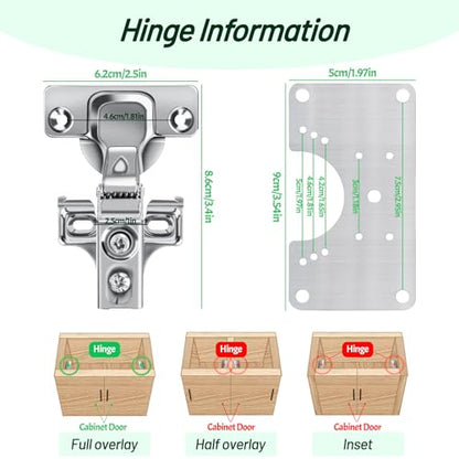 2 Pcs Cabinet Door Hinges, Cabinet Hinge Repair Plate Kit Fix Loose Sagging Cabinet Doors,Hinge Repair Plates for All Home Cabinets,Door Repair Kit Include(4 Repair Panels+2 Hinges+26 Screws) (1)
