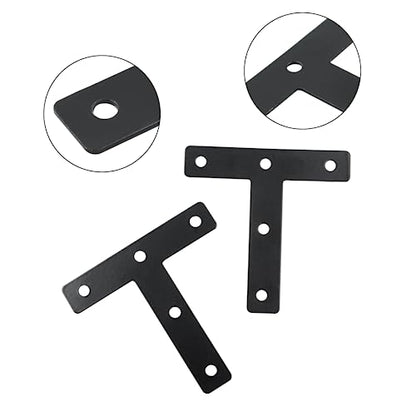 Hordion 10Pcs 3 x 3 Inch T Bracket Corner Brace (80 X 80mm), Iron Flat Corner Bracket Heavy Duty, Metal T Shaped Support Brace, Right Angle Brackets Repair Plates with Screws - size: 3" x 3" (Black), style: T-Shape