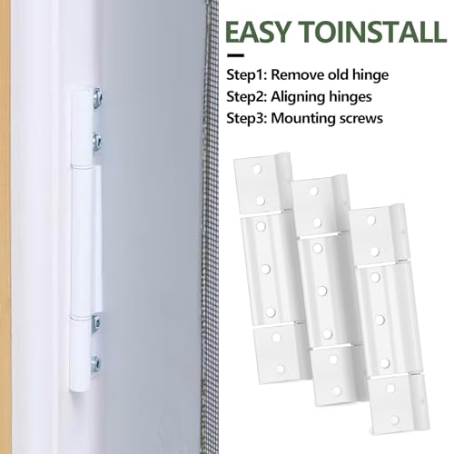 Storm Door Hinges Replacement fits for Larson White Screen Door Hinges, 1/8 inch Grooved Center Extruded Aluminum Door Hinge Kit 3 Pack