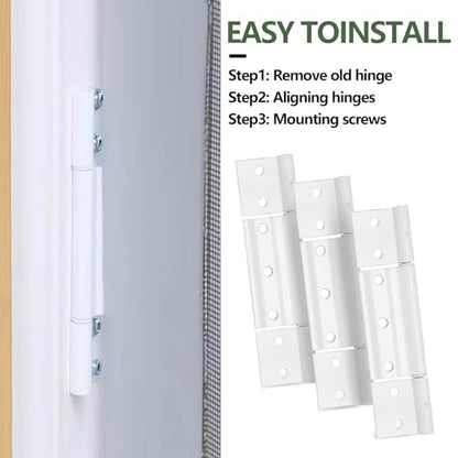 Storm Door Hinges Replacement fits for Larson White Screen Door Hinges, 1/8 inch Grooved Center Extruded Aluminum Door Hinge Kit 3 Pack