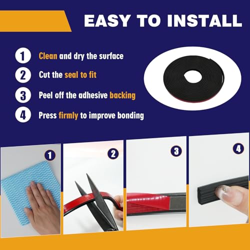 Ribbed Rubber Weather Stripping 1/2" Wide X 25FT EPDM Adhesive Seal Strip, Rectangle Rubber Seal for RV Window, Garage Door Weather Stripping, Trailer Door Seal, Car Door Seal