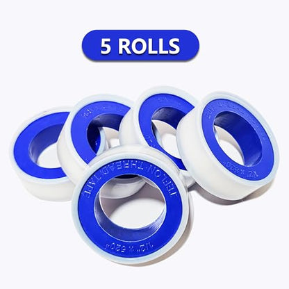 5 Rolls 1/2 Inch(W) X 520 Inches(L) Teflon Tape PTFE Thread Sealant Plumbers Tape for Seal Water Pipe, Shower Head,Prevent Leakage, White