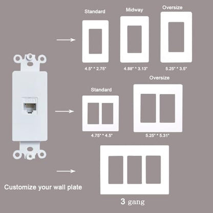 1 Port CAT6 Ethernet Wall Plate Insert - CAT 6 RJ45 Jack Insert Cover Plate for Midsize/Oversize Decorator Wallplate - White - style: 1CAT6Insert