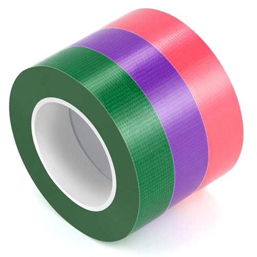 3 Rolls Colored Duct Tape, Multi Use Water Pipe Tape, Waterproof Duct Tape, Color Coding, Multifunctional Tape for Handicrafts and Art, No Residue, Easy to Tear By Hand, Great for Packaging. - color: Pink+Green+Purple