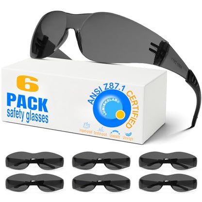 Safety Glasses Ansi Z87.1 Clear Safety Glasses Bulk Impact Scratch Resistant Lens Protective Eyewear for Men Women - color: 6pcs Gray