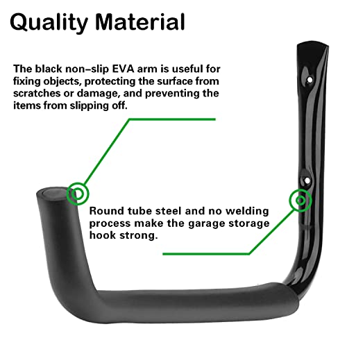 6 Set Garage Wall Mounts, 9 Large Wall J Hooks, Black - Heavy Duty Extension Cord Hangers for Ladders, Mowers, Cables - size: 9 Inch- 6 Set