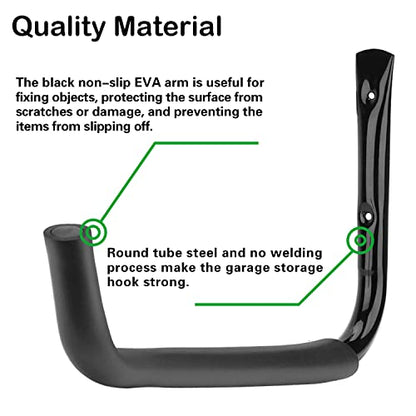 6 Set Garage Wall Mounts, 9 Large Wall J Hooks, Black - Heavy Duty Extension Cord Hangers for Ladders, Mowers, Cables - size: 9 Inch- 6 Set