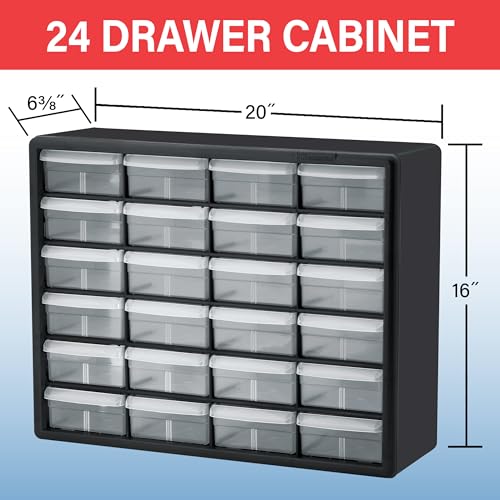 Akro-Mils 24-Drawer Plastic Drawer Storage Cabinet for Garage Organization, Bead Organizer, Building Bricks Storage, Teacher Toolbox, Makeup Organizer, 20" W x 6" D x 16" H, 10724 Black - size: 24 Drawer