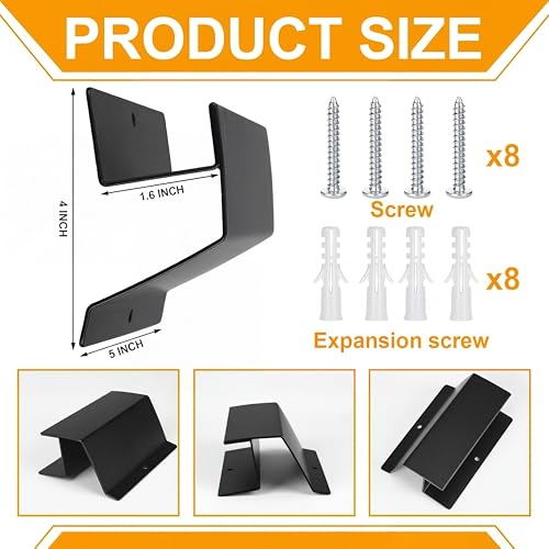 Beeveer 4 Pack Ladder Hooks for Garage Wall Heavy Duty Steel Ladder Brackets with Mounting Hardware, Heavy Duty Utility Hanger for Step, Wheelbarrow & Garden Tools Storage, 50 Lbs Capacity
