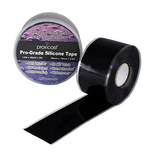 Proxicast Pro-Grade Extra Strong 30mil Weatherproof Self-Fusing Silicone Rubber Sealing Tape For Outdoor Antenna Coax & Electrical Cables, Hose/Pipe Leaks & Emergency Repairs (1.5" x 15' roll) - Black - color: Black