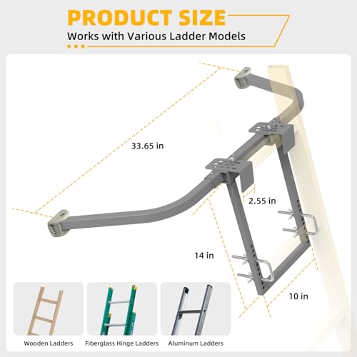 Ladder Stabilizer,Heavy Duty Steel Extension Ladder Stabilizer for Roof Gutter and Wall with Anti-Slip Rubber Feet,Ladder Standoff with Wing Span/Wall Extension Accessory(Silver Gray) - color: Silver Gray Pro