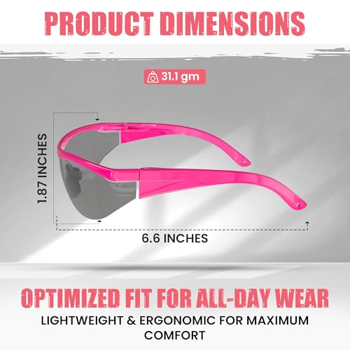 Safety Girl SC-282-PNK-GRAY Navigator Safety Glasses, Polycarbide, One Size, Pink Frame, Gray Lens - color: Pink Frame, Gray Lens, size: One Size