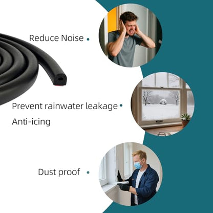 D Shape EPDM Foam Rubber Seal with Tape, Self-Adhesive Rubber Weather Stripping for Boat, Auto, RV, Marine, Garage Doors/Window and More, W:0.5"; H:0.5"; L:26Feet