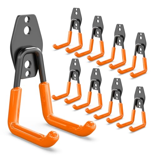 3-H Garage Wall Hooks Heavy Duty 8 Pack, Anti-Slip Steel Wall Mount Storage Hooks for Hanging Ladder Garden Yard Tools, Utility Organizer for Garage Lawn Shed(Orange) - color: Orange, size: 8