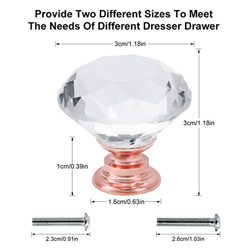 Akstore 10 Pcs Crystal Glass Cabinet Knobs 30mm Diamond Shape Drawer Kitchen Cabinets Dresser Cupboard Wardrobe Pulls Handles (Clear-Champagne Gold) - color: Clear-Champagne Gold
