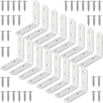 16 Pcs White 2.5 Inch L Bracket Stainless Steel Corner Braces, Heavy Duty 90 Degree Joint Right Angle Brackets for Wood Shelves, Cabinet, Frame, with Screws - size: L/2.5inch*2.5inch 16Pack