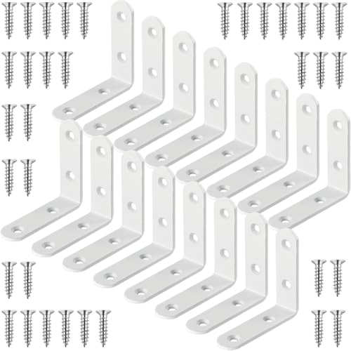 16 Pcs White 2.5 Inch L Bracket Stainless Steel Corner Braces, Heavy Duty 90 Degree Joint Right Angle Brackets for Wood Shelves, Cabinet, Frame, with Screws - size: L/2.5inch*2.5inch 16Pack