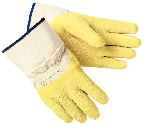 MCR Safety 6800 Tufftex Regular Grade Rubber Coated Crinkle Finish Men's Gloves with Rubberized Safety Cuff, Natural, Large, 1-Pair