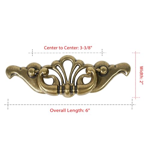 4-Pack Antique Brass Bail Drawer Pulls, 3-3/8" Hole Centers, Vintage Cabinet Handles for Dresser, Cupboard, Wardrobe