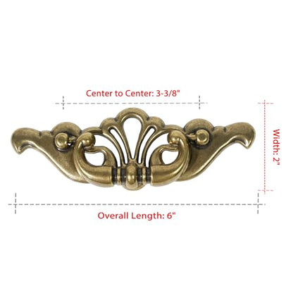 4-Pack Antique Brass Bail Drawer Pulls, 3-3/8" Hole Centers, Vintage Cabinet Handles for Dresser, Cupboard, Wardrobe