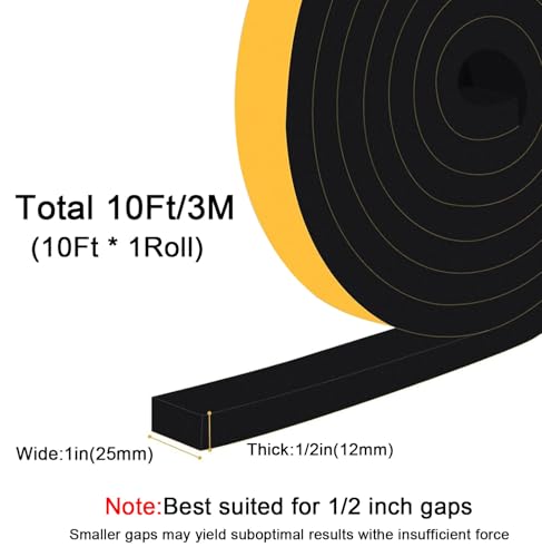 Upgraded Strong Adhesive Foam Weather Stripping Door Seal Insulation Tape for Insulating Door,Window, Air Conditioner Noise-Reduction Self Adhesive Sealing Weatherstrip (1 in x 1/2 in x 10 Ft) - size: 1 inch x 1/2 inch x 10Ft