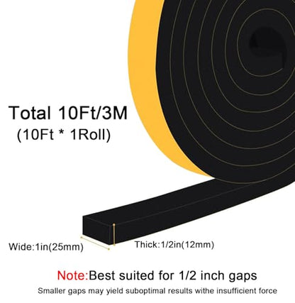 Upgraded Strong Adhesive Foam Weather Stripping Door Seal Insulation Tape for Insulating Door,Window, Air Conditioner Noise-Reduction Self Adhesive Sealing Weatherstrip (1 in x 1/2 in x 10 Ft) - size: 1 inch x 1/2 inch x 10Ft