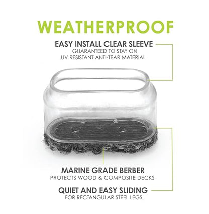 Slipstick GorillaOutdoor Berber Furniture Feet Pads with Clear Sleeve Sock (16 Pack) Weatherproof Outdoor Furniture Sliders for Large Rectangular Legs - size: Rectangular Large x 16