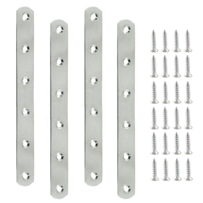 4 Pack 8 Inch Stainless Steel Flat Plate Straight Bracket Flat Metal Brace Bracket, 200mm Metal Brackets Mending Repair Plate Brace with Screws for Wood Straight Brace - size: 8"-200mm-Silver