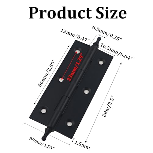 3.5 Inch Antique Style Solid Brass Butt Hinges with Ball Finials, Black Plated Butt Hinges with for Furniture Cabinet Drawer Door, 2PCS - size: 3.5 Inch
