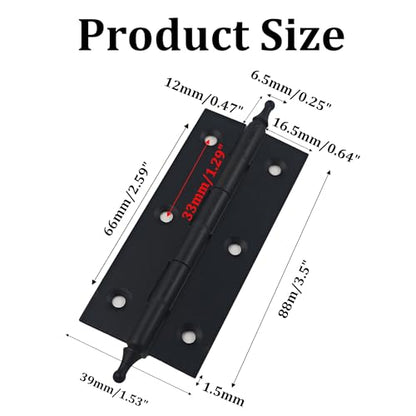 3.5 Inch Antique Style Solid Brass Butt Hinges with Ball Finials, Black Plated Butt Hinges with for Furniture Cabinet Drawer Door, 2PCS - size: 3.5 Inch