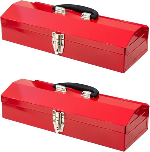 2PCS Portable Tool Box, 16inches Metal Tool Box, 4 Non-Slip Foot Pads, Ideal for Trailer, Mechanic, DIY-ers, Car Toolbox, Workshops, Garages, Repair Shops,Red - size: 2P-16in-Red