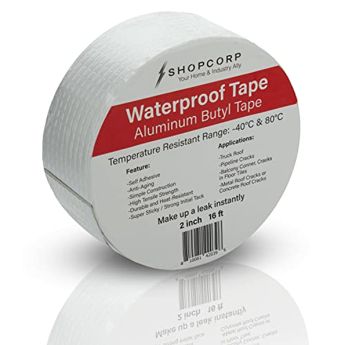 Waterproof Silver Aluminum Butyl Multi-Purpose Tape – Silver Heavy Duty High Heat Professional Foil for Sealing, Patching and Repairing Cracks in Tiles, Ducts and Metal (2 in x 16 ft, 1 Unit) - size: 2 in x 16 ft