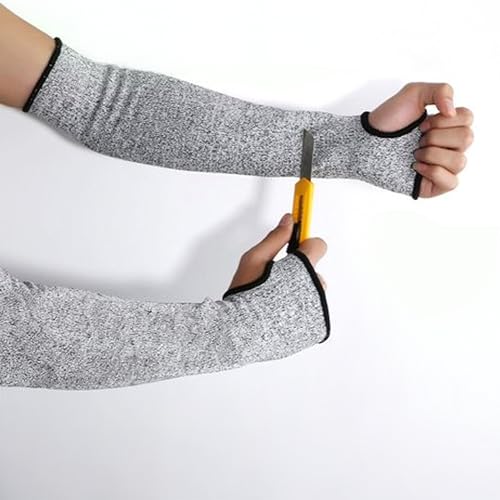 G & F PRODUCTS 100% Kevlar fiber by DuPont Cut Resistant Knit Sleeve, Sold by 6-piece pack - color: Cut Level 5 With Thumslot 18 Inch Grey