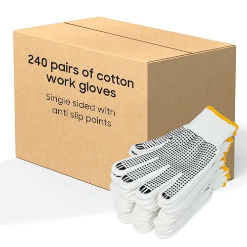 Unisex white cotton polyester knittedsafety gloves,suitable for gardening,warehouse,cooking work-12/36/240 pairs - color: Black (240 Pairs) With Dots, size: large size
