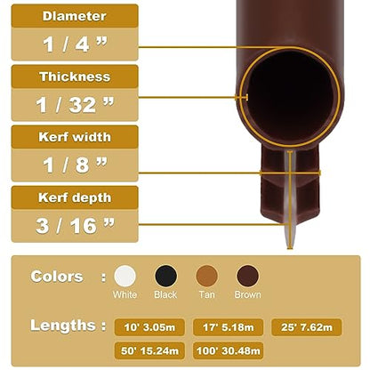 Window Weatherstrip Seal 1/4" Bulb Bubble Kerf Mount Bulb Gasket Window Weather Stripping Kerf - 4 Colors and 5 Length Options (100', Brown) - color: Brown, size: 100 Feet