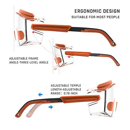 Anti Fog Safety Glasses Safety Goggles Over Glasses Protective Glasses with Anti Scratch Lenses Adjustable - color: Orange