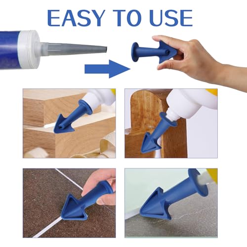 Caulking Tips 6pcs Caulk Gun Tips Blue Silicone Sealant Nozzles Kit, Multi-Functional Silicone Sealant Nozzle for Finishing Grouting and Tile Joints(6.5R,10R,13R)