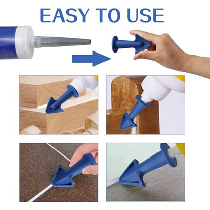 Caulking Tips 6pcs Caulk Gun Tips Blue Silicone Sealant Nozzles Kit, Multi-Functional Silicone Sealant Nozzle for Finishing Grouting and Tile Joints(6.5R,10R,13R)