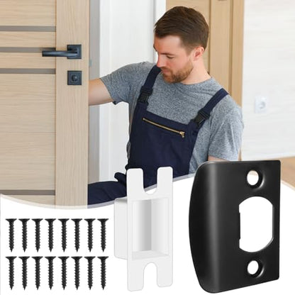 10 Pcs Door Strike Plate, Black Stainless Steel Door Lock Strike Plate Standard Doors Latch Restorer Reinforcement Kit Includes Buckle Box and Screws for Home, Office (2.3 x 1.8 Inch)