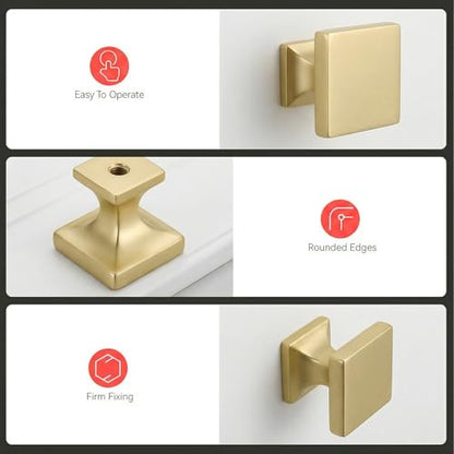 homdiy 10 Pack Brass Cabinet Knob Modern Square Knobs- Gold Kitchen Knob Brass Dresser Drawer Hardware MO6785BB Brushed Gold Kitchen Cabinet Hardware - color: Matte Gold