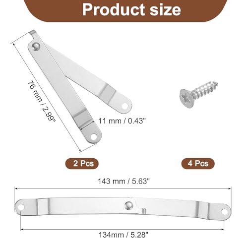 uxcell 2Pcs 5.63"x0.43" Folding Support Lid Hinges, Lift Up Lid Stay Hinge, 180 Degree Rotatable Metal Retro Hinges with Screws for Wooden Cases Boxes Display Trunk Chest, Silver - size: 5.63"x0.43"