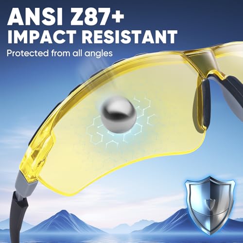 TICONN Anti-Fog Safety Glasses for Men and Women, ANSI Z87.1 Scratch Proof Eye Goggles with Adjustable Arms and UV Protection - style: 3 Pack/Yellow