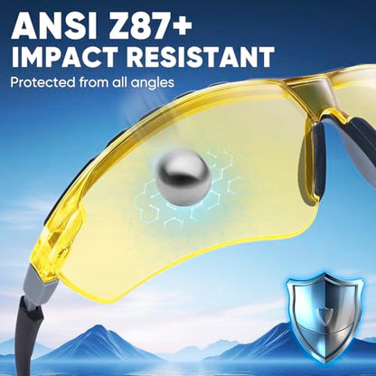 TICONN Anti-Fog Safety Glasses for Men and Women, ANSI Z87.1 Scratch Proof Eye Goggles with Adjustable Arms and UV Protection - style: 3 Pack/Yellow