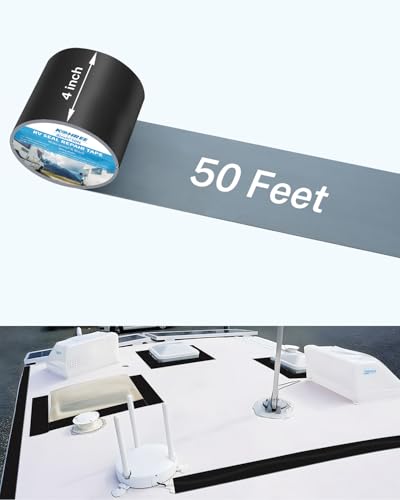 Kohree Butyl Sealant Tape, 4 Inch x 50 Foot RV Roof Tape Black, RV Sealant Waterproof Tape UV & Weatherproof Butyl Roofing Tape for RV Repair, Window, Boat Sealing, Truck Stop Camper Roof Leaks - style: 4in*50ft Black