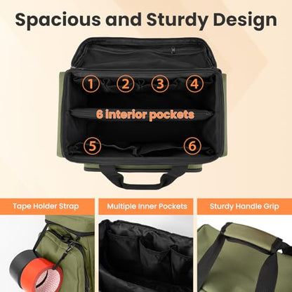 VJI Heavy Duty Tool Bag with Multi-Pockets, Portable Storage Bag with Large Zipper, Carrying Toolbag with Adjustable Shoulder Strap and Ergonomic Handle, Repairman, Carpenters, Handyman, Green - color: Green